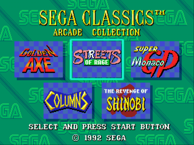 5 in 1 Sega Arcade Classics Title Screen